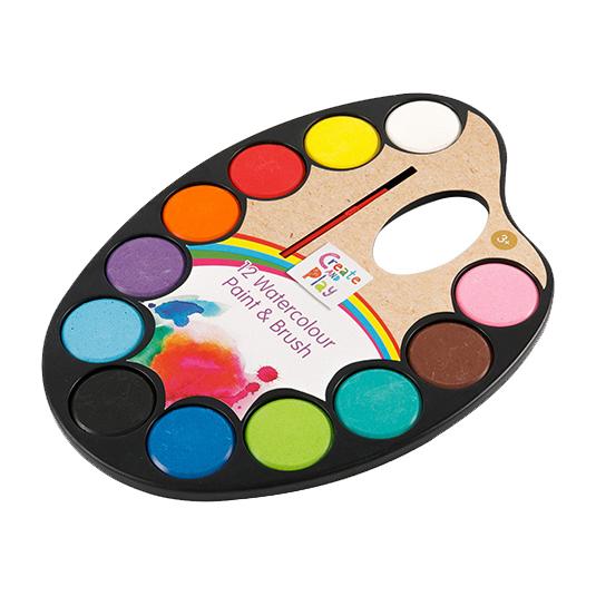 Conjunto de tinta aquarela sólida de panela oval de 12 cores para estudantes