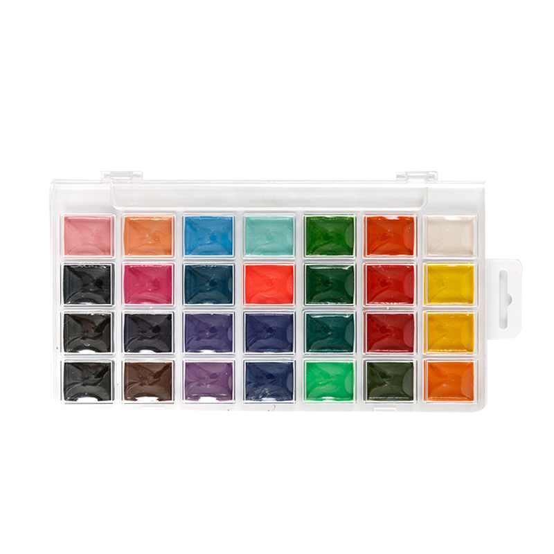 Conjunto de tinta aquarela semi-seca de 28 cores com pincéis