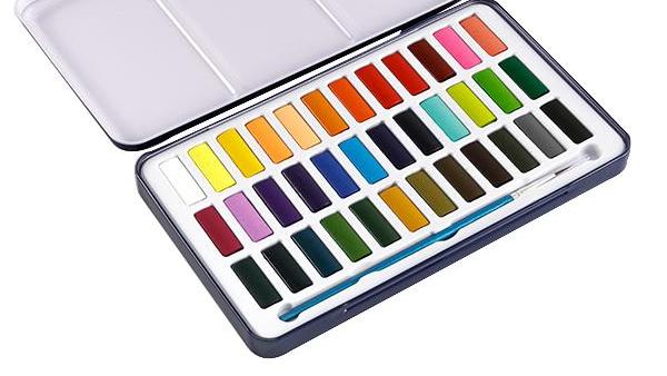 Conjunto de aquarela sólida de 36 cores com lata de tinta